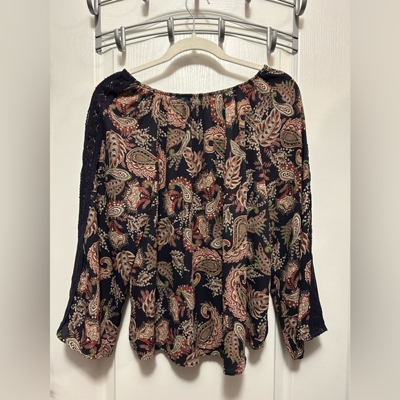 Collective Concepts paisley Blouse women’s Size XL boho keyhole crochet lace - Picture 2 of 16